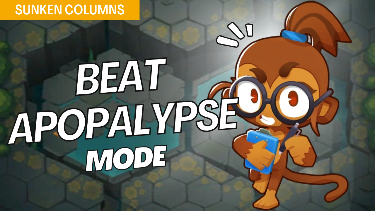Survive Apopalypse on Sunken Columns with this robust strategy. The nonstop bloon waves in Apopalypse mode demand efficient defenses, and this guide provides essential tower placements to manage continuous bloon pressure.