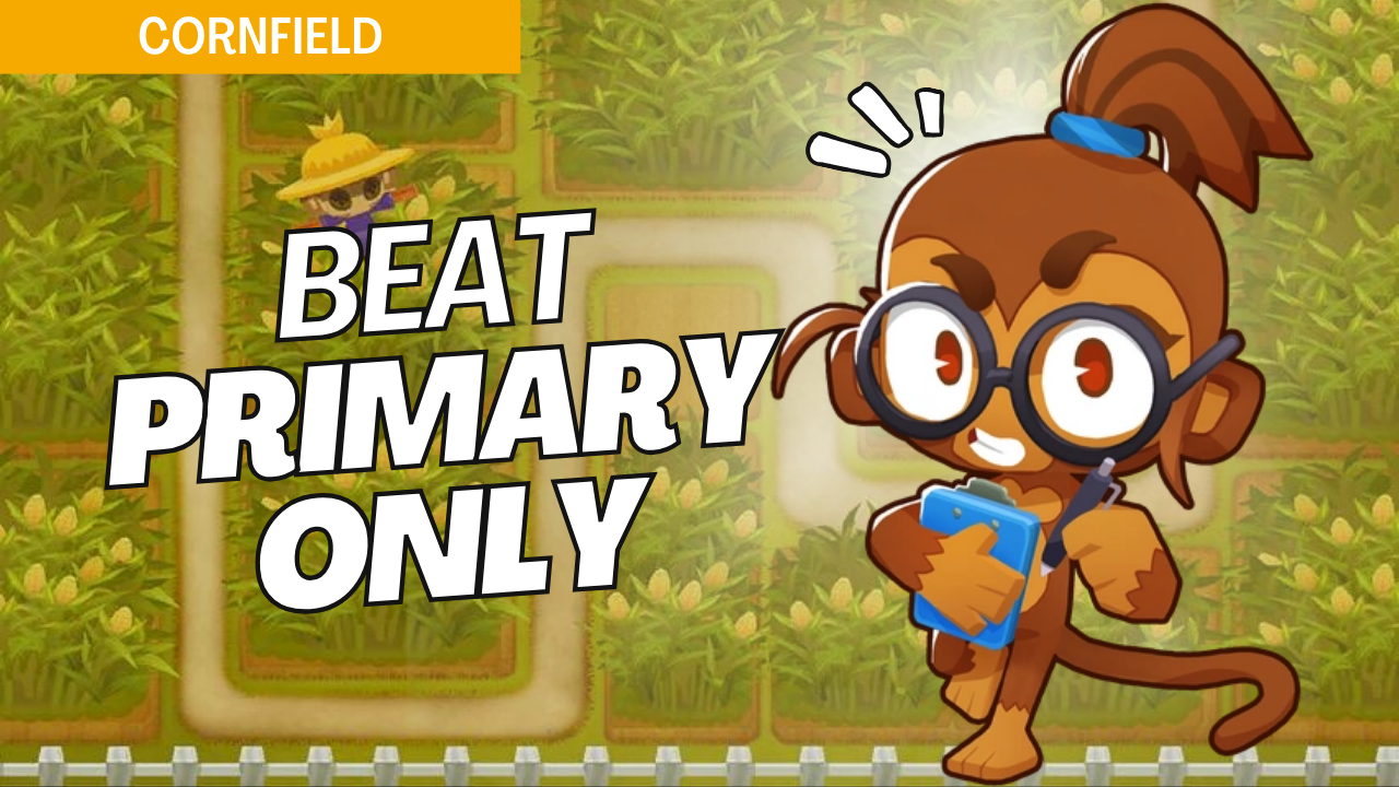 Win Primary Only on Cornfield using only primary towers. The obstructed paths make tower choice crucial, and this guide provides optimized setups to clear each wave effectively with primary towers.
