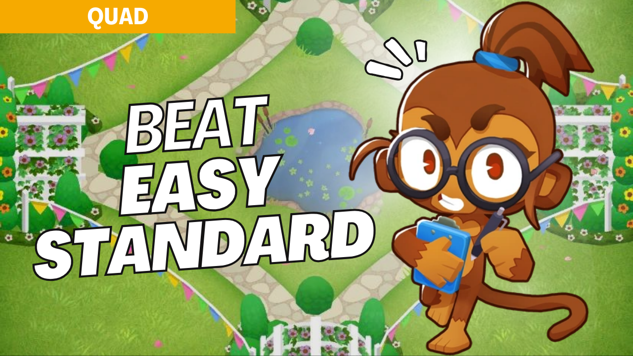 Conquer Easy mode on Quad with this foundational setup. Quad’s unique four-path layout requires strategic tower placements to manage bloon waves effectively from multiple directions. Use this guide to build a reliable defense and clear the map with ease.