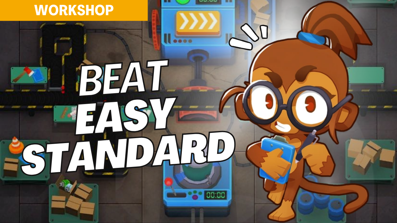 Conquer Easy mode on Workshop with this foundational setup. Workshop’s rotating platforms and complex layout require strategic tower placements to control bloon waves effectively. Use this guide to build a reliable defense and complete the map with ease.