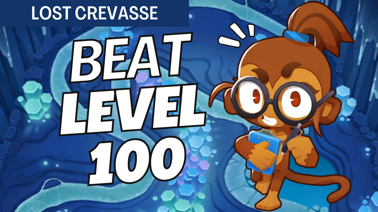 Step-by-step strategy for reaching Level 100+ on Lost Crevasse Hard mode in BTD6. Learn the exact tower placements, upgrades, and farming route to secure easy Insta Monkey rewards.