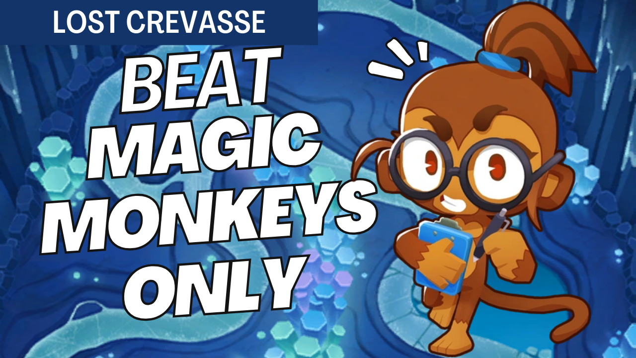 Step-by-step Magic Monkeys Only strategy for Lost Crevasse Hard mode. Includes Obyn, Wizard, Druid, Super Monkey, Alchemist, and Village setup.