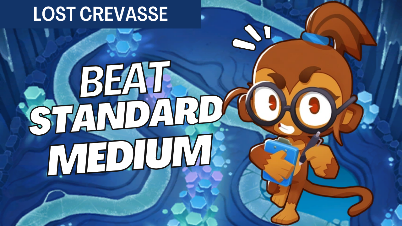 Win Lost Crevasse in Medium Standard mode using Quincy, Boomerang Monkey, Snipers, and Monkey Village. No Monkey Knowledge required.