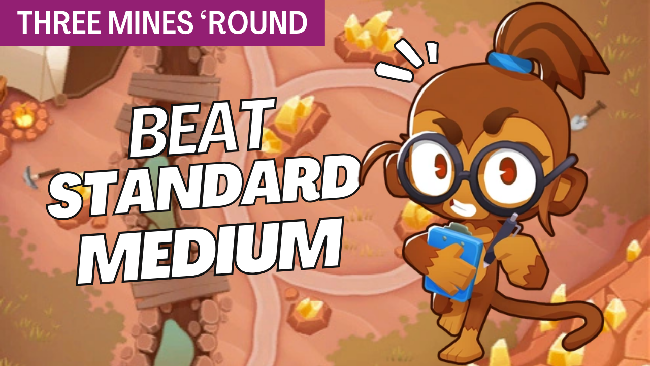 BTD6 Three Mines ’Round Medium Standard walkthrough using Quincy, Necromancer, and the 5-2-0 Carrier Flagship for a fast and effortless victory.