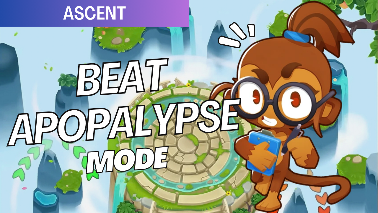 Beat Apopalypse on Ascent! Survive nonstop randomized Bloon waves, take advantage of the map’s exceptionally long paths, and build a defense that can handle overlapping rounds.