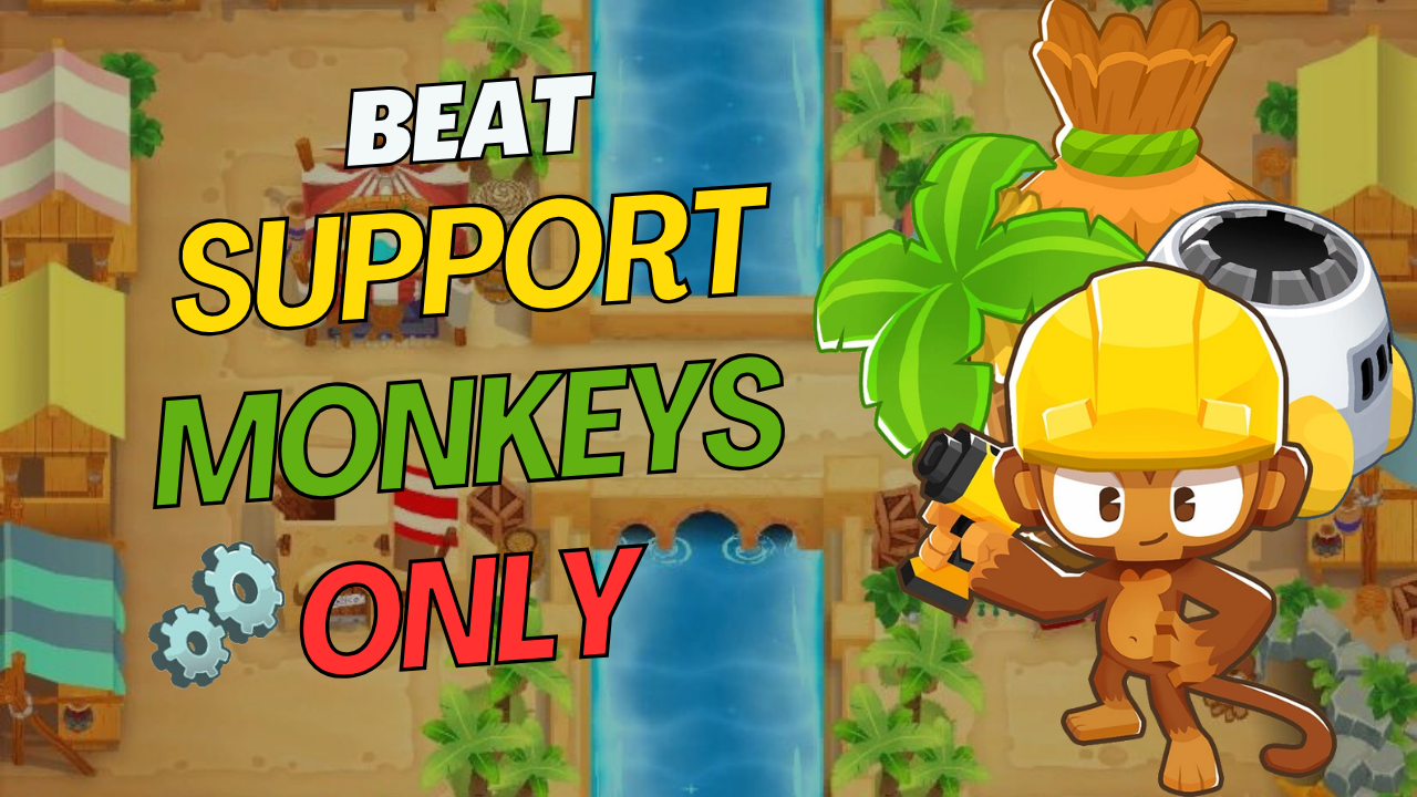 Complete the Support Monkeys Only Quest in BTD6 on Bazaar Impoppable using only Support Monkeys. Monkey Knowledge required.