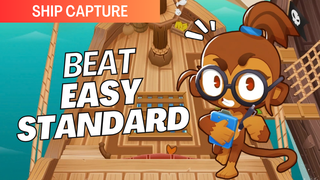 Beat Ship Capture on Easy Mode! Defend the ship from incoming Bloons, protect the Captain’s Quarters, and use smart tower placements to stop the pirate invasion and clear all 40 rounds.
