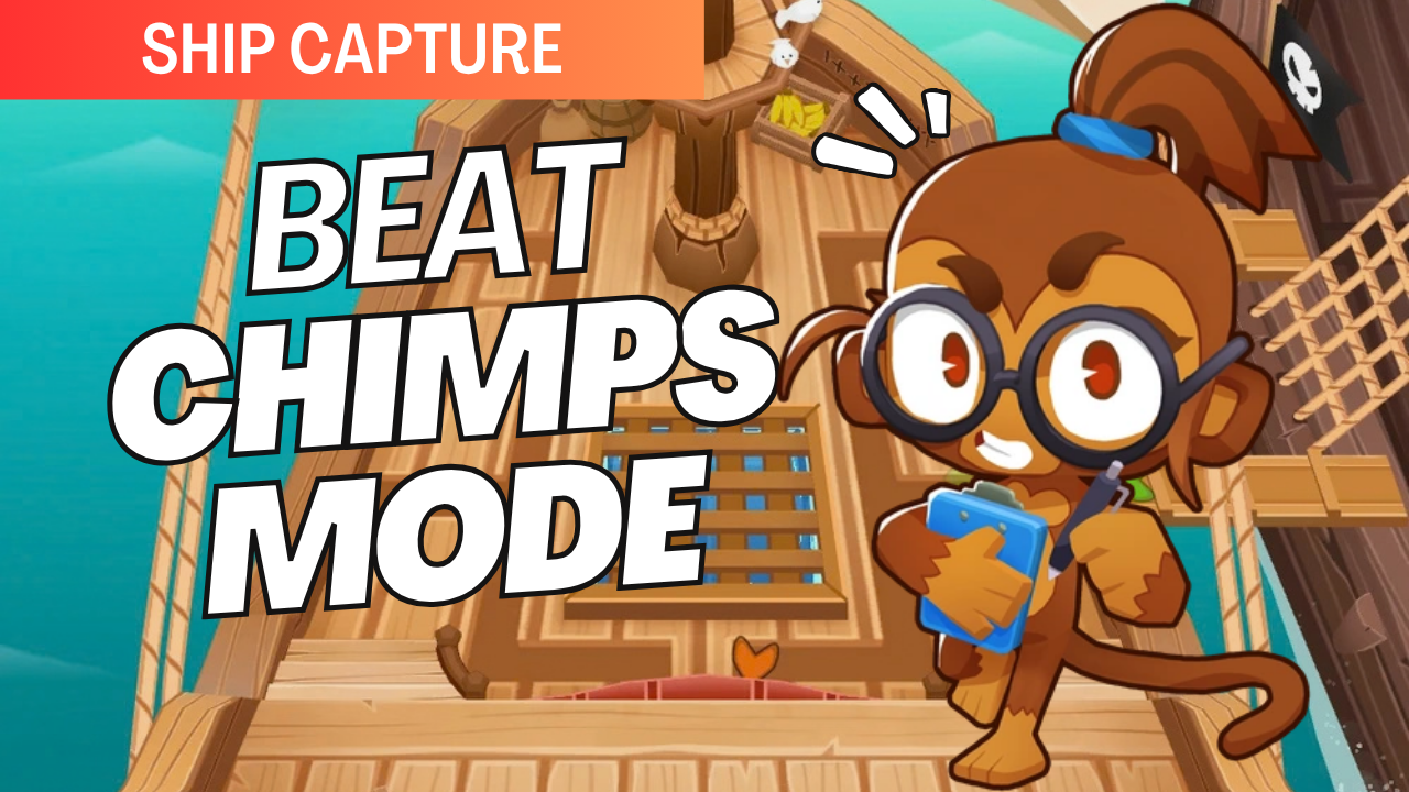 Beat CHIMPS on Ship Capture! Build a powerful defense with no income, Monkey Knowledge, powers, or selling. Use the ship’s water placement opportunities and protect both sides against increasingly dangerous Bloon waves.